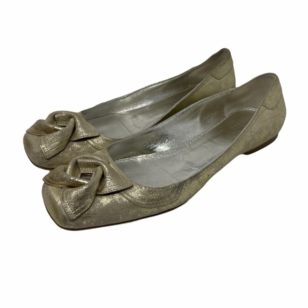 Givenchy Gold Metallic Square Toe Ballet Flats Size 8.5 - Picture 10 of 14